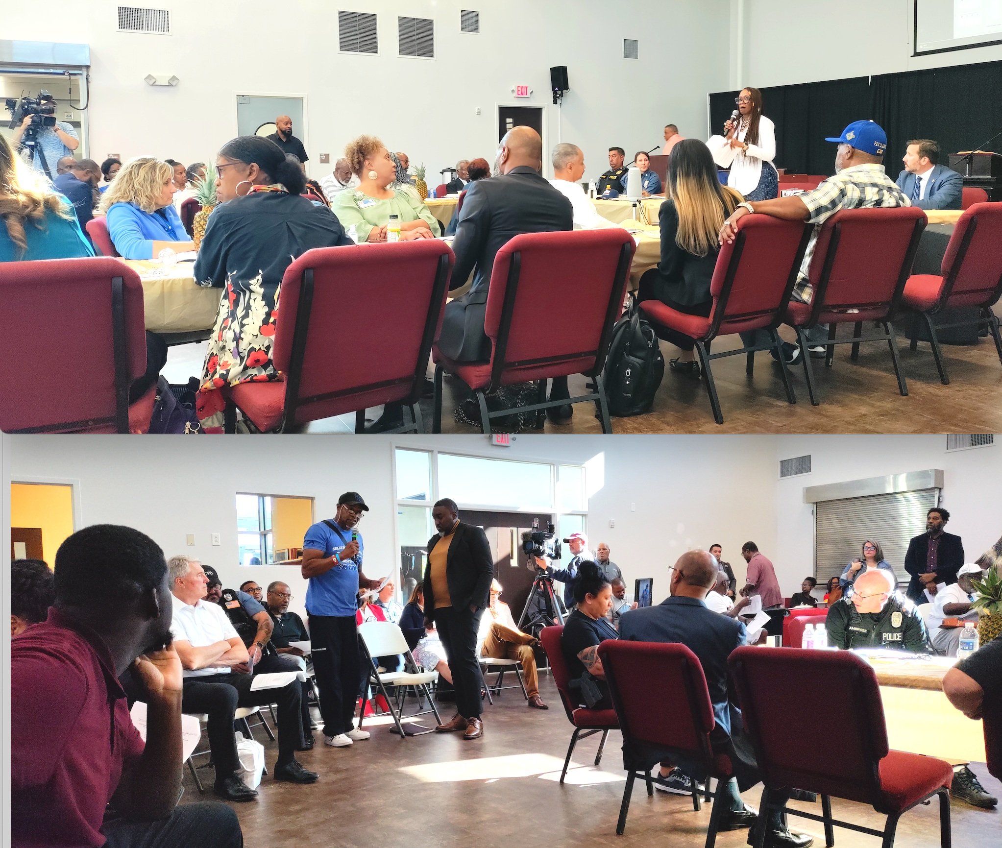 A large crowd from the community at the Urban Summit at Morning Star Youth and Family Life Center discuss ideas to help preserve the business centers at 31st Street and Prospect Avenue.